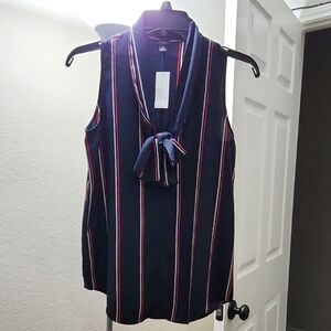 Ann Taylor Navy Striped Sleeveless Top Womens XXS  - NWT